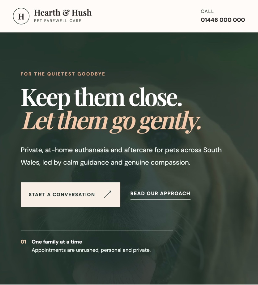 Hearth & Hush landing page preview
